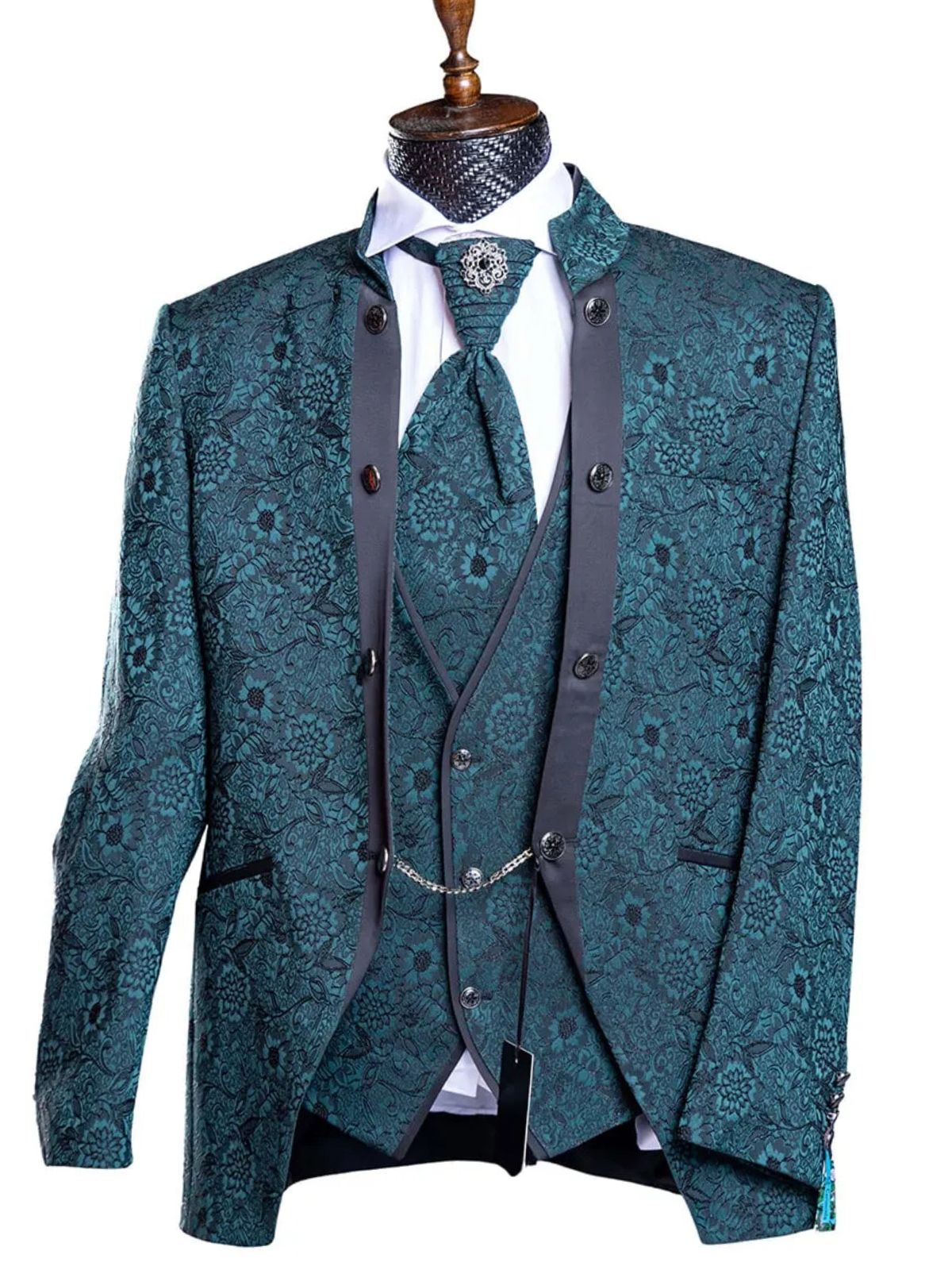 JB Quesste Men’s 3pc Floral Green Jodhpuri Suit Set