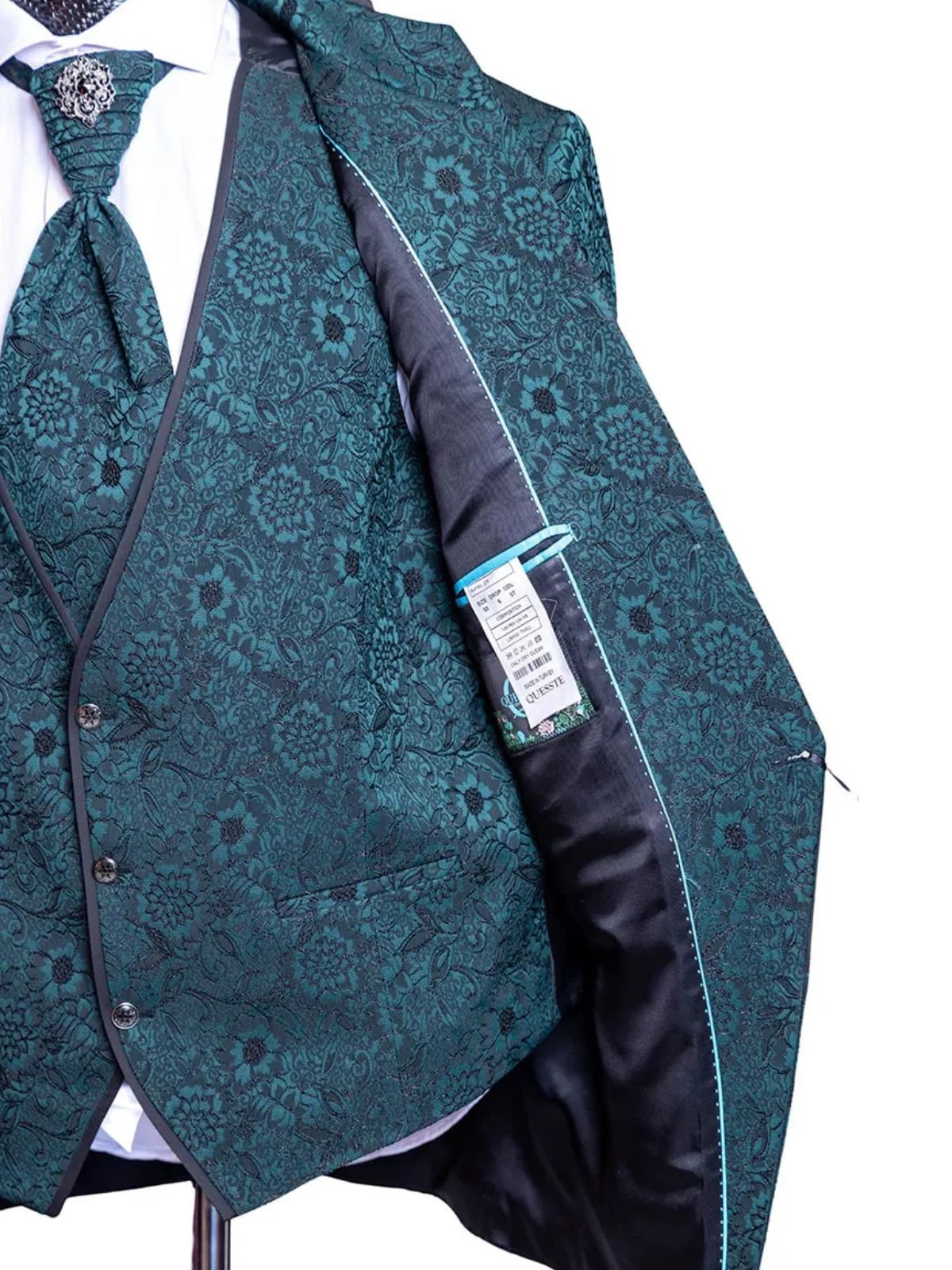 JB Quesste Men’s 3pc Floral Green Jodhpuri Suit Set