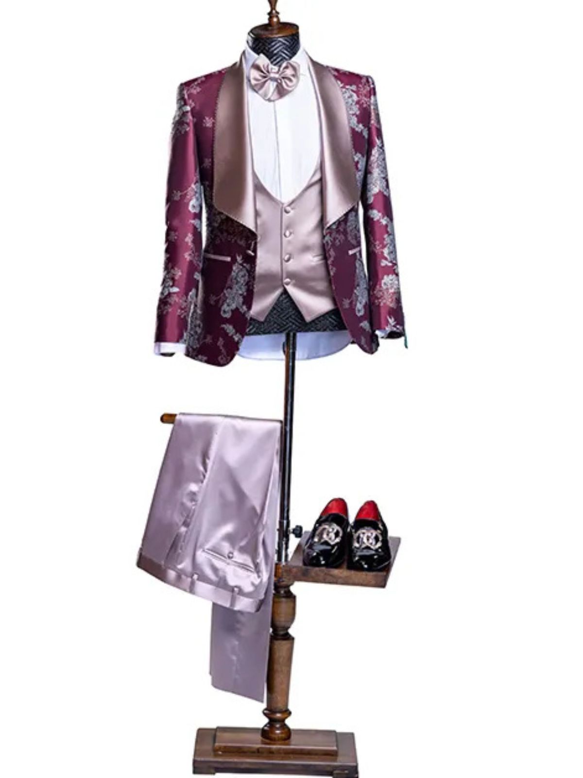 JB Quesste Men’s 3pc Jackquard Shawl Neck Blazer Slim Fit Suit Set