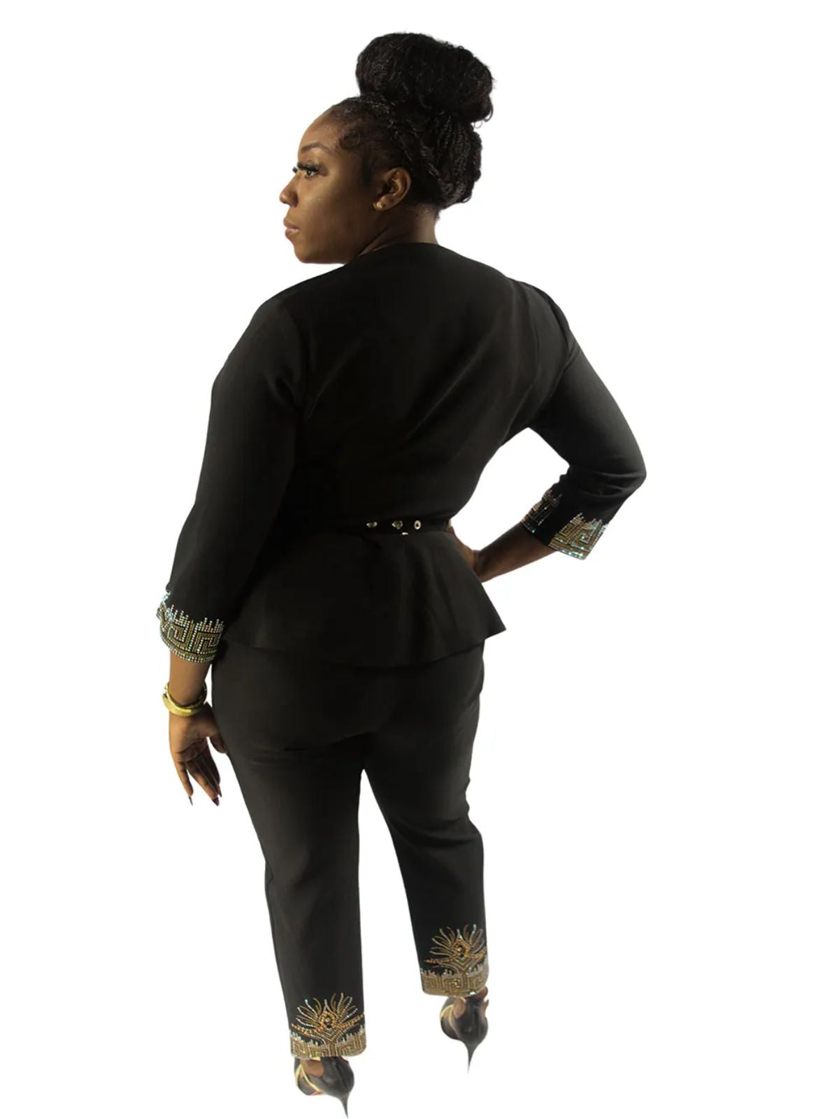 Ladies 2pc Pant and Blouse Party Cocktail Set with Belt