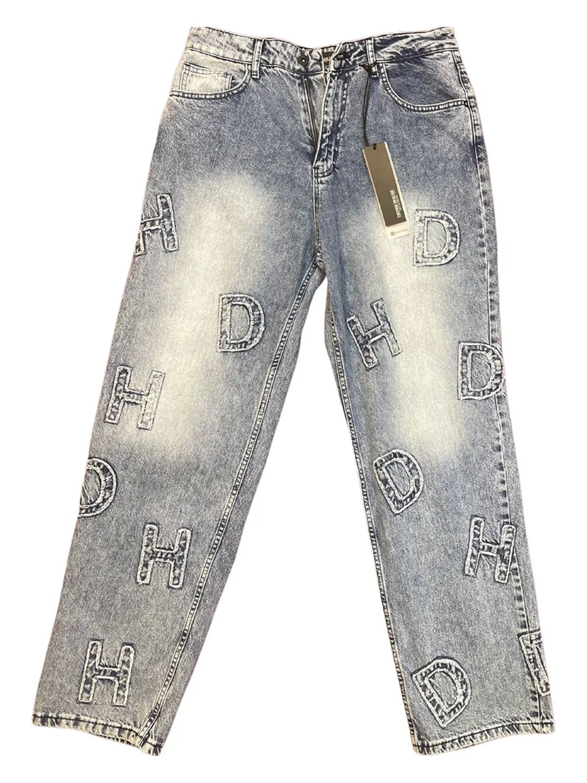 Light Blue Lettered Loose Fit Jeans
