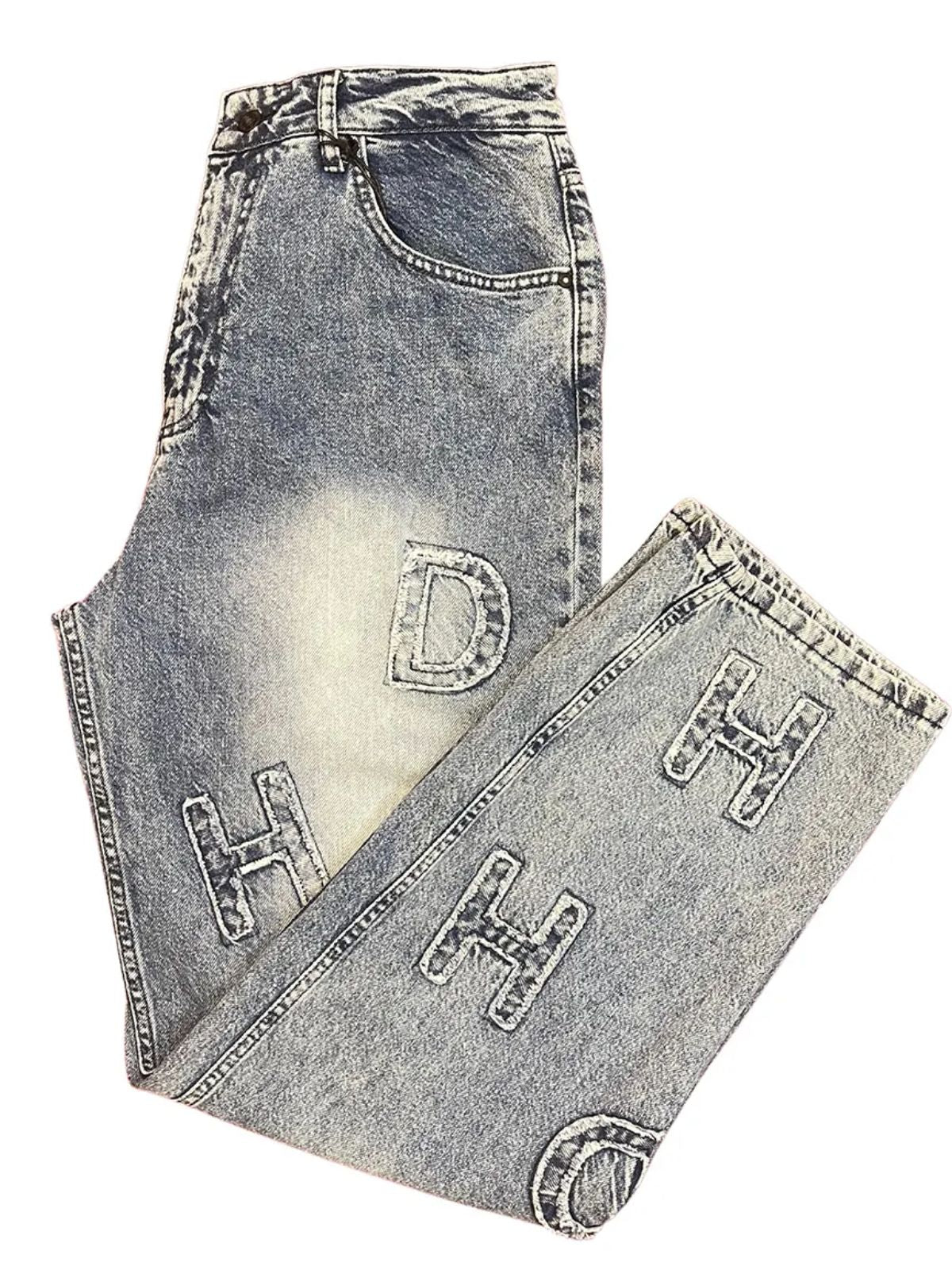 Light Blue Lettered Loose Fit Jeans