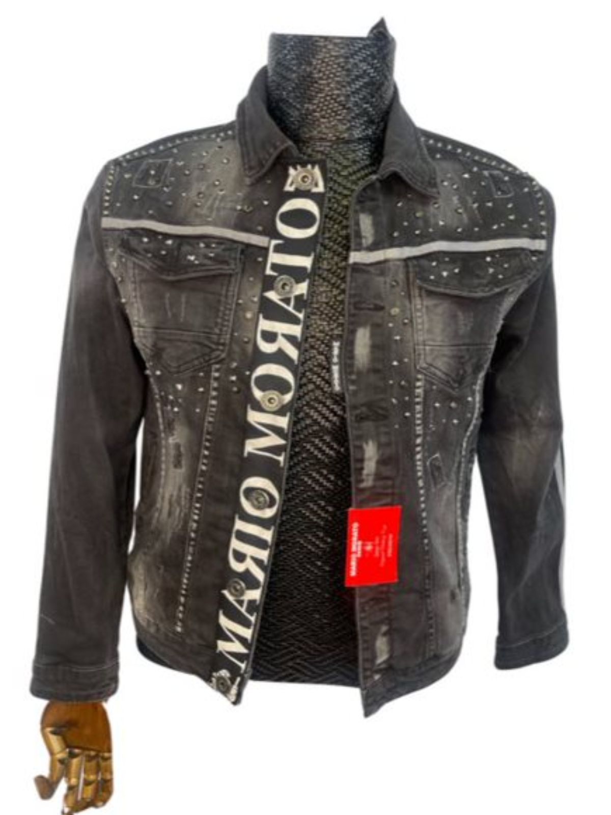 Men’s Black Denim Jacket Long-sleeved Button-down Style Accessorized Finish