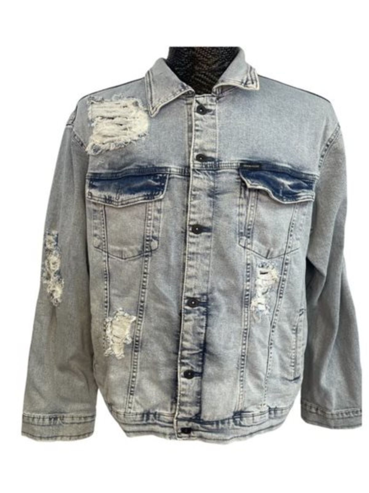 Men’s Blue Denim Jacket Long-sleeved Button-down Style
