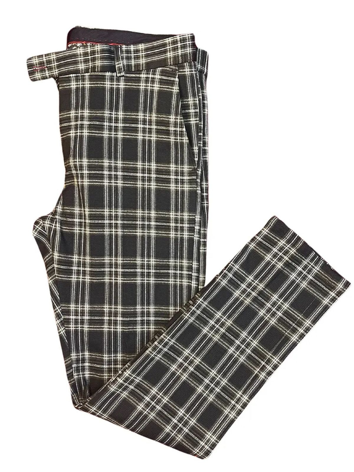 Multi Stripes Checkered Slim Fit Plaid Trousers