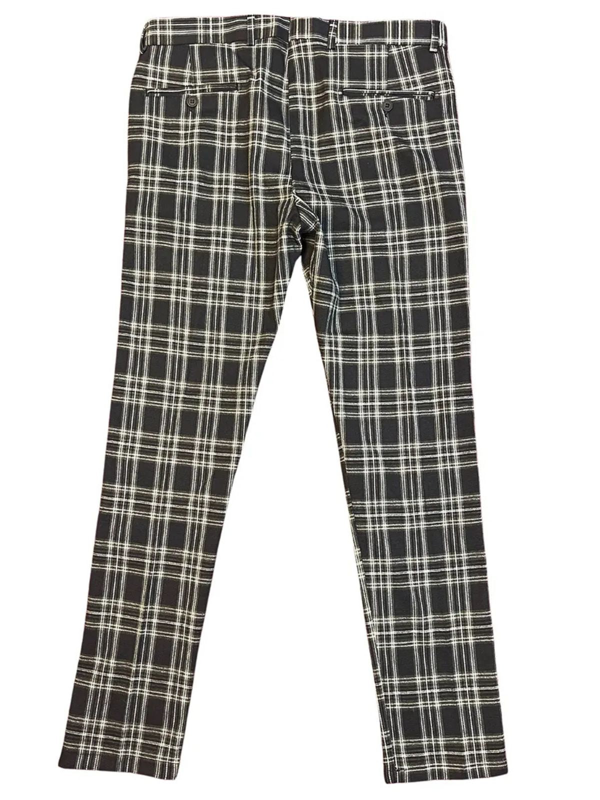 Multi Stripes Checkered Slim Fit Plaid Trousers