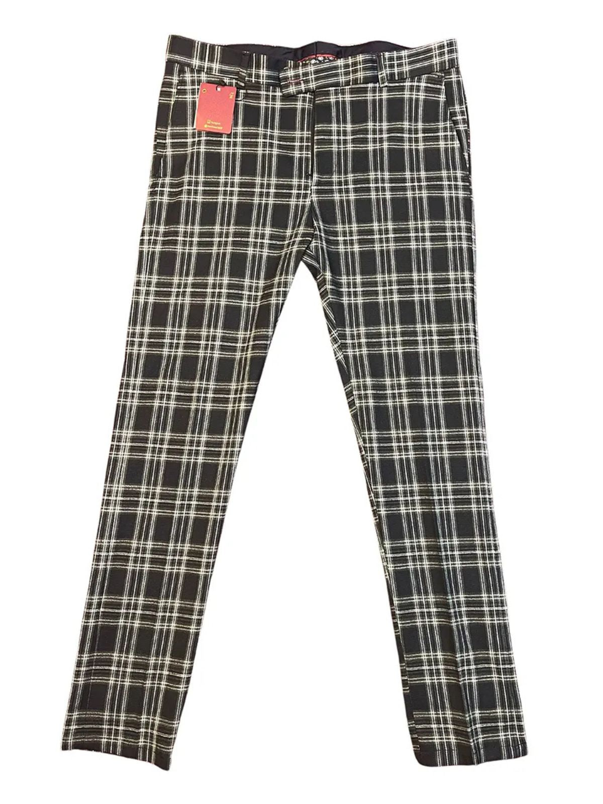 Multi Stripes Checkered Slim Fit Plaid Trousers