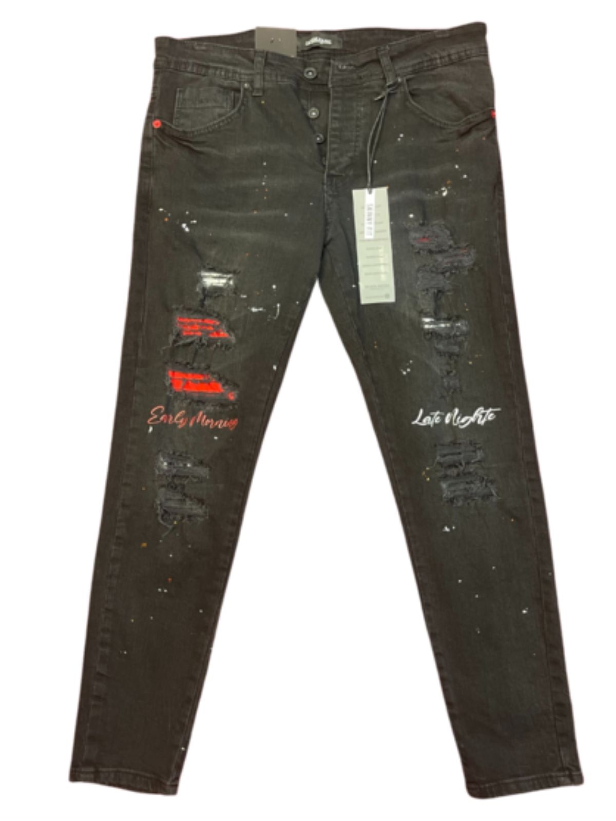 Paint Splattered Black Ripped Skinny Jeans