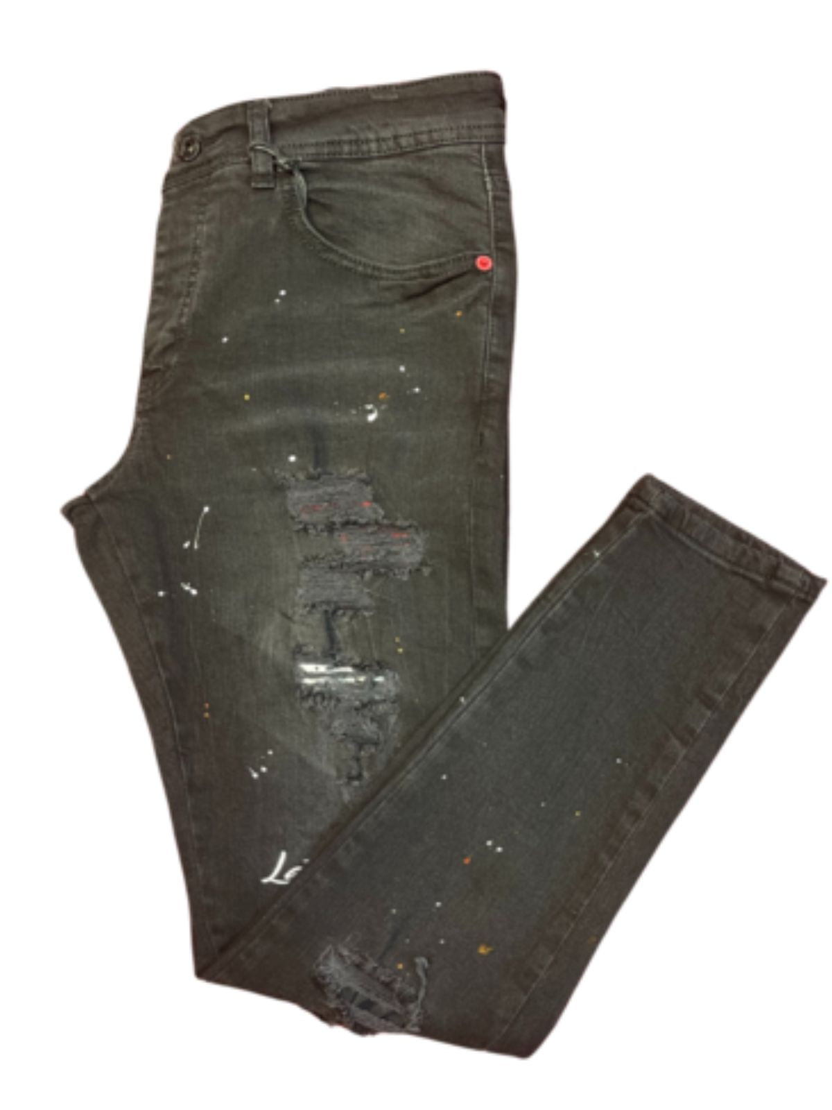Paint Splattered Black Ripped Skinny Jeans