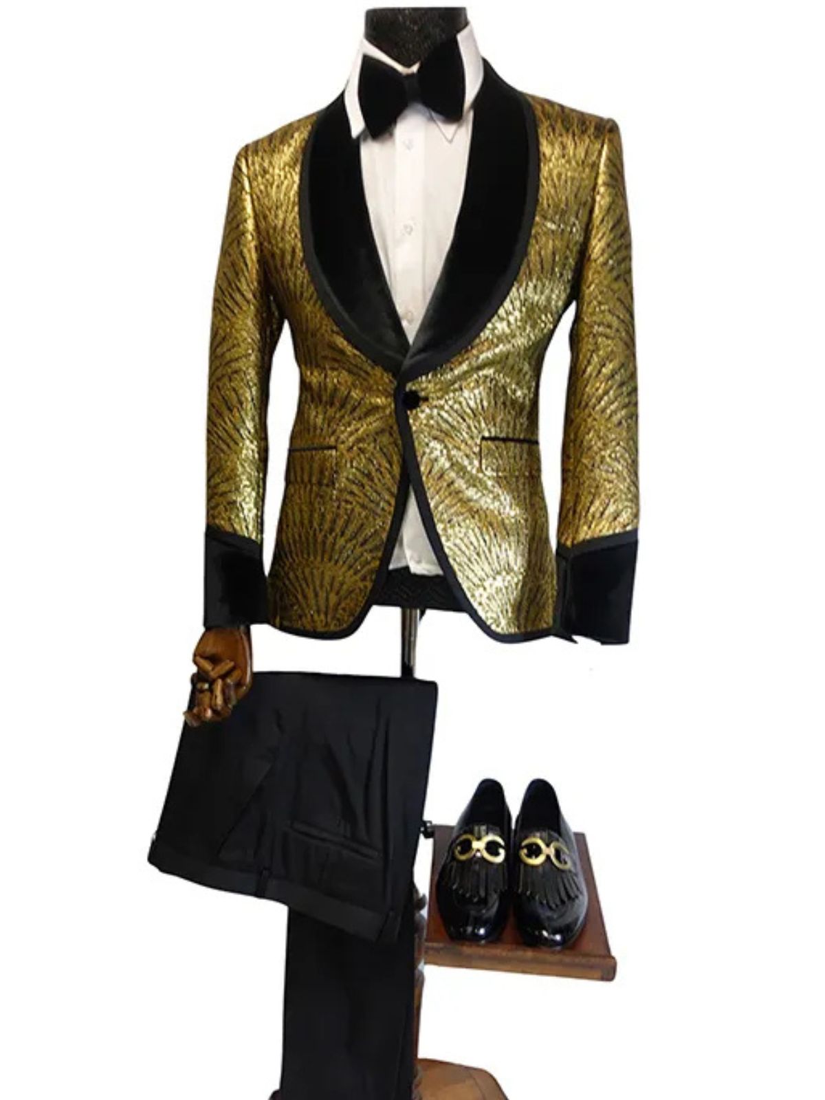 QUESSTE Men’s Golden 2 Piece Slim Fit, Single Breasted Suit