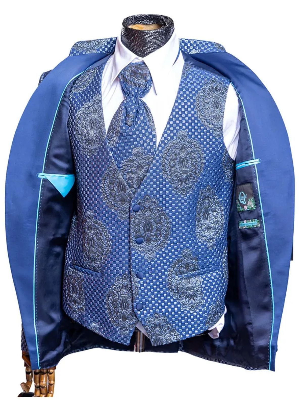 JB Quesste Men’s 3pc Floral Blue Jodhpuri Suit Set