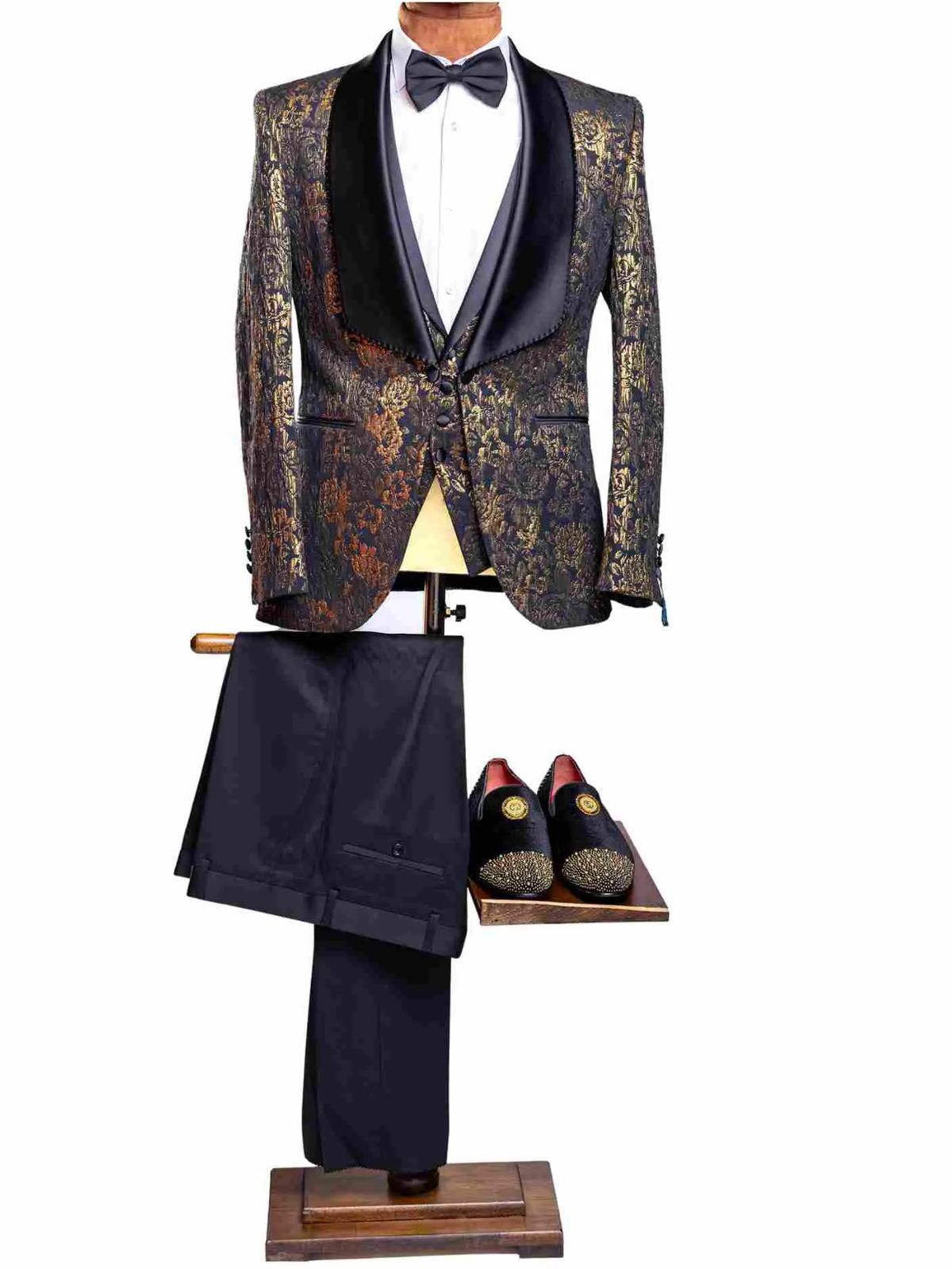 JB Quesste Men’s 3pc Slim Fit Shimmery Black and Gold Suit Set