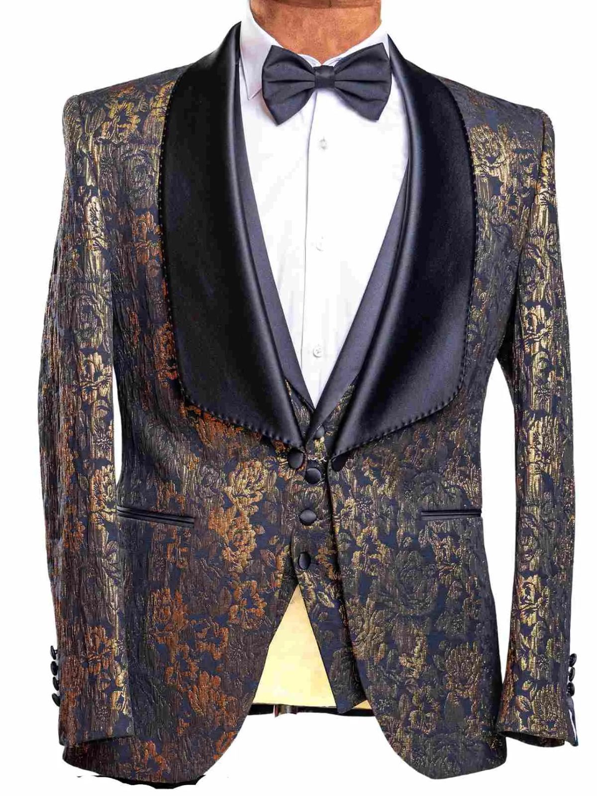 JB Quesste Men’s 3pc Slim Fit Shimmery Black and Gold Suit Set