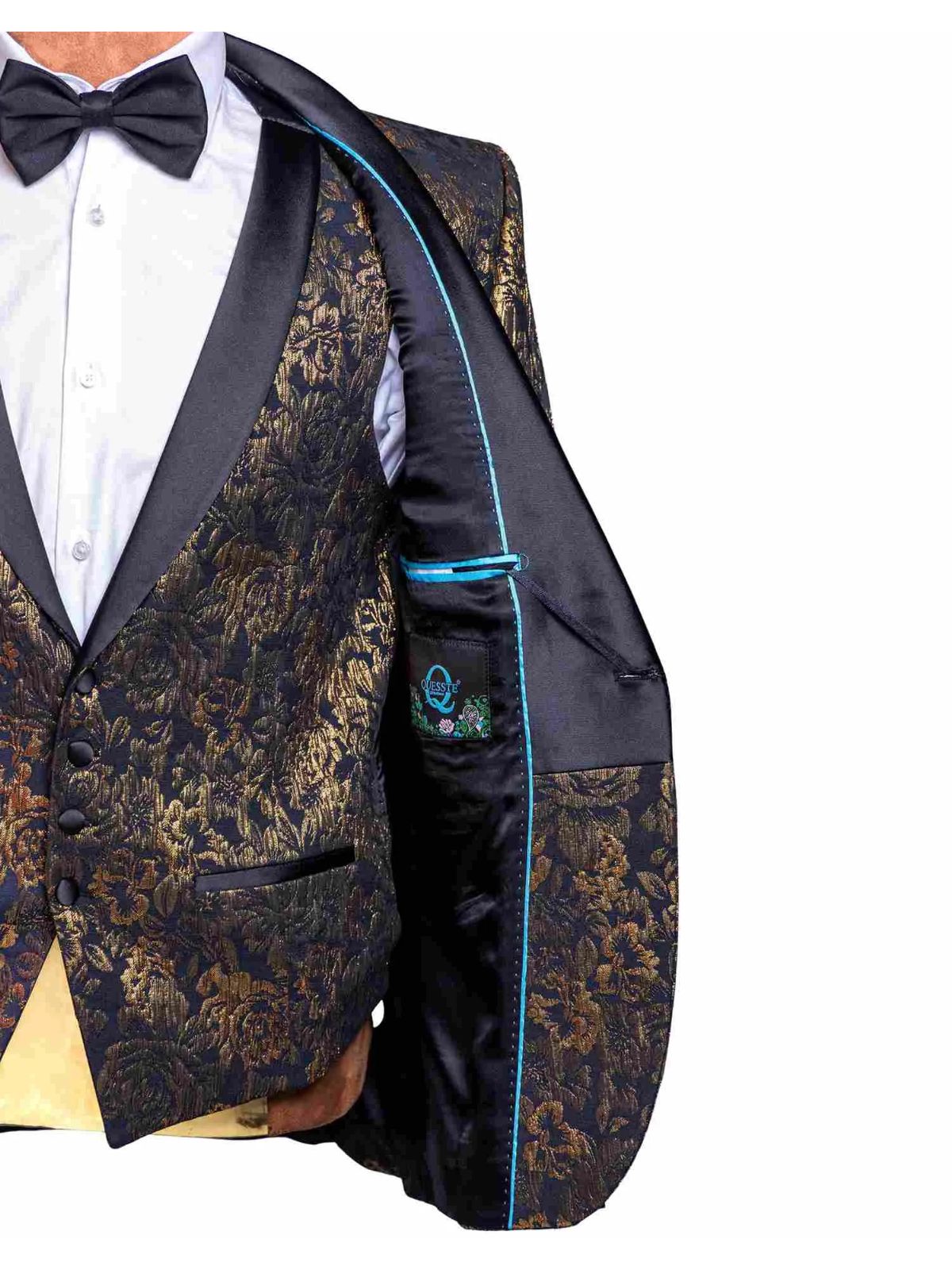 JB Quesste Men’s 3pc Slim Fit Shimmery Black and Gold Suit Set