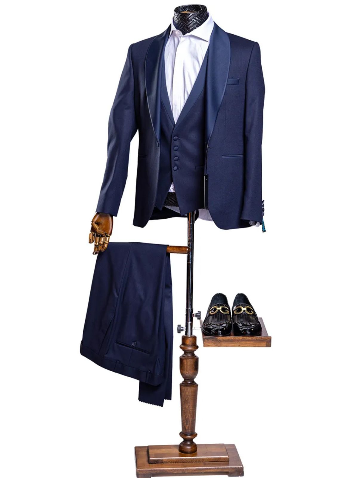 Quesste Men’s 3pcs Navy Blue Fine Grain Textured Slim Fit Suit Set