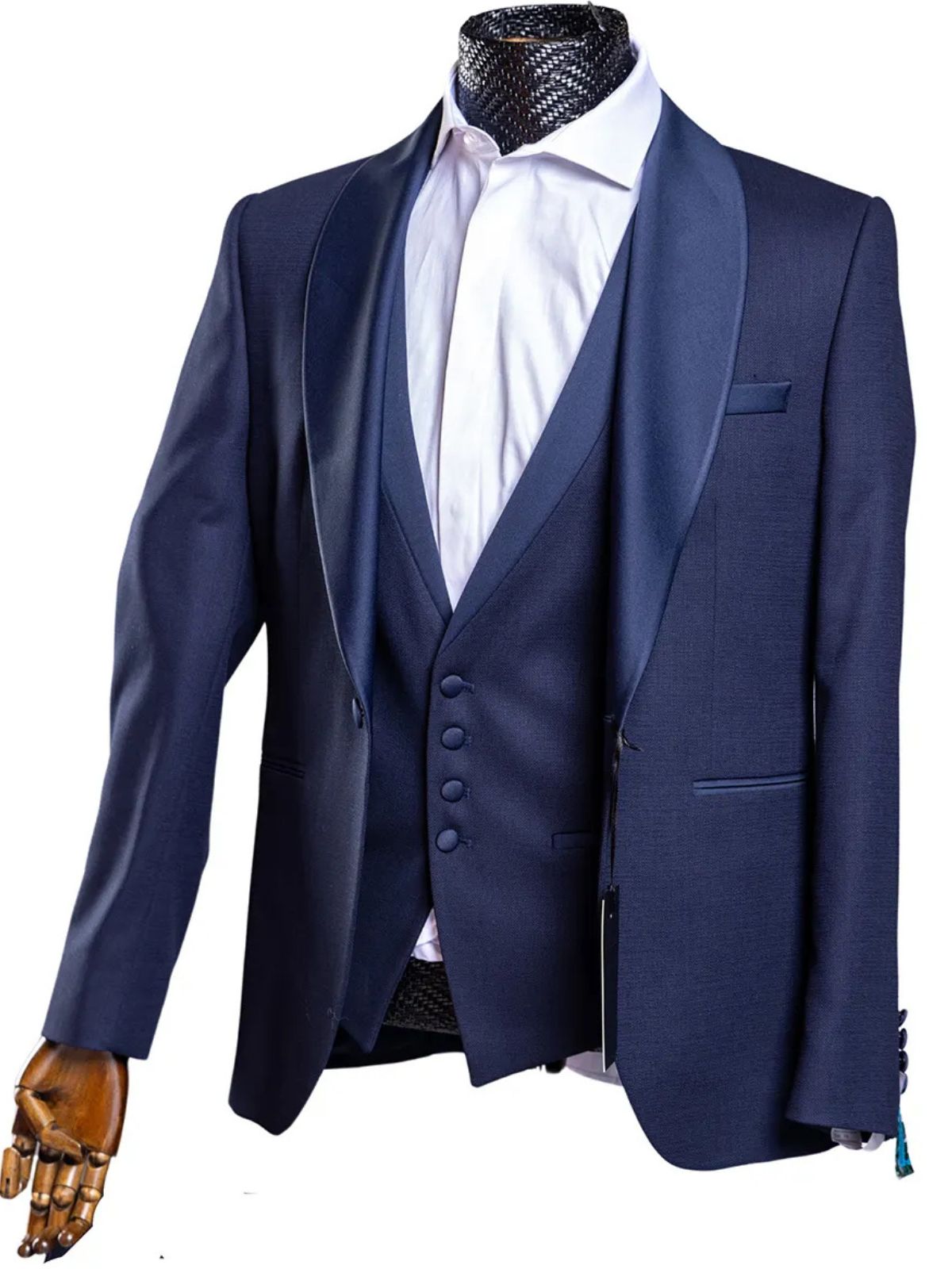 Quesste Men’s 3pcs Navy Blue Fine Grain Textured Slim Fit Suit Set