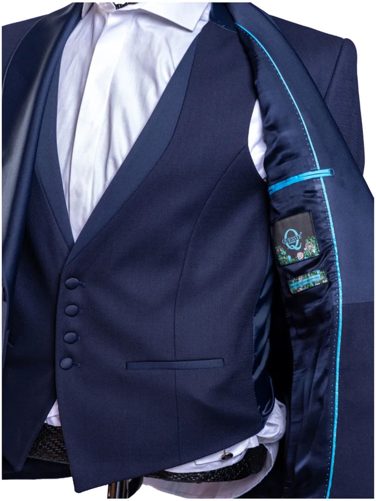 Quesste Men’s 3pcs Navy Blue Fine Grain Textured Slim Fit Suit Set