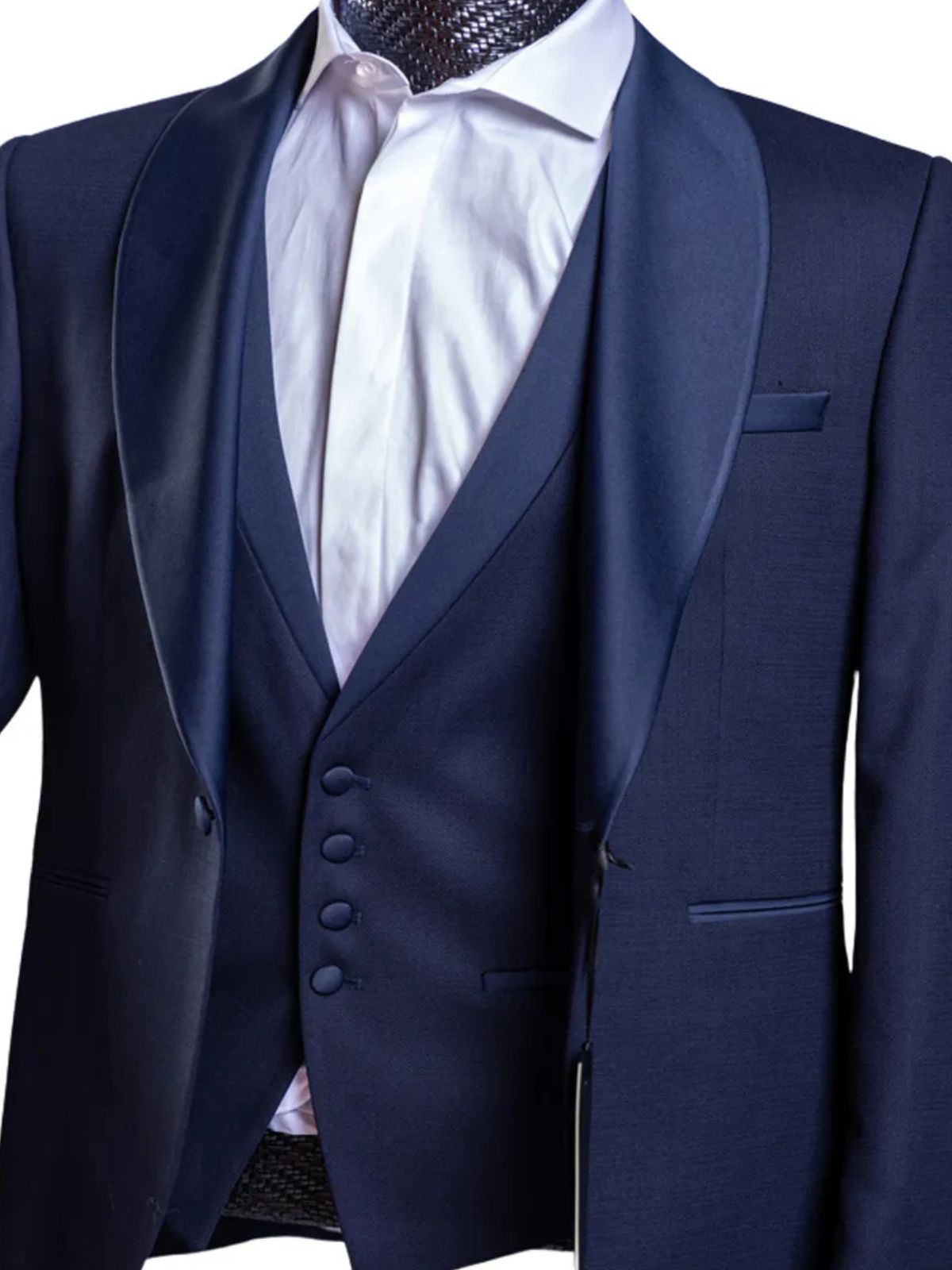 Quesste Men’s 3pcs Navy Blue Fine Grain Textured Slim Fit Suit Set