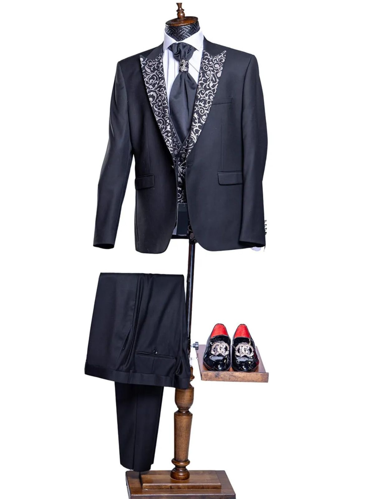 Quesste Men’s 4pcs Slim Fit Suit Set with Floral vest