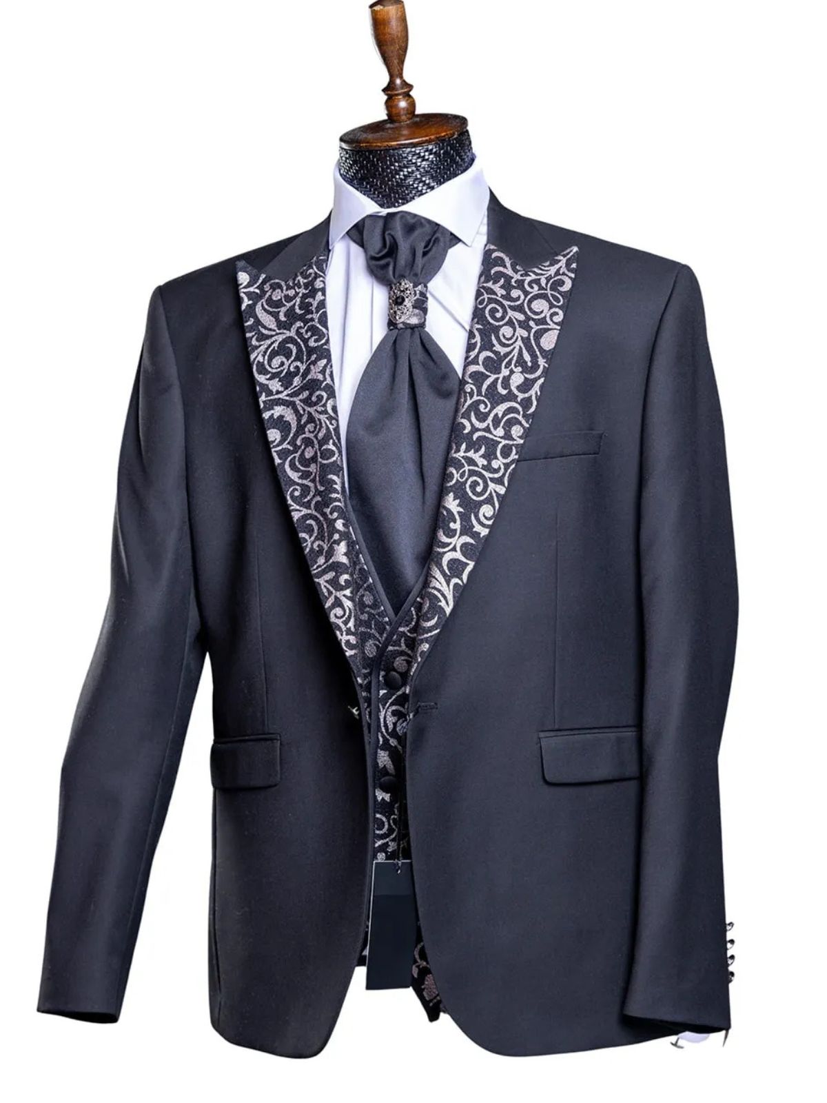 Quesste Men’s 4pcs Slim Fit Suit Set with Floral vest
