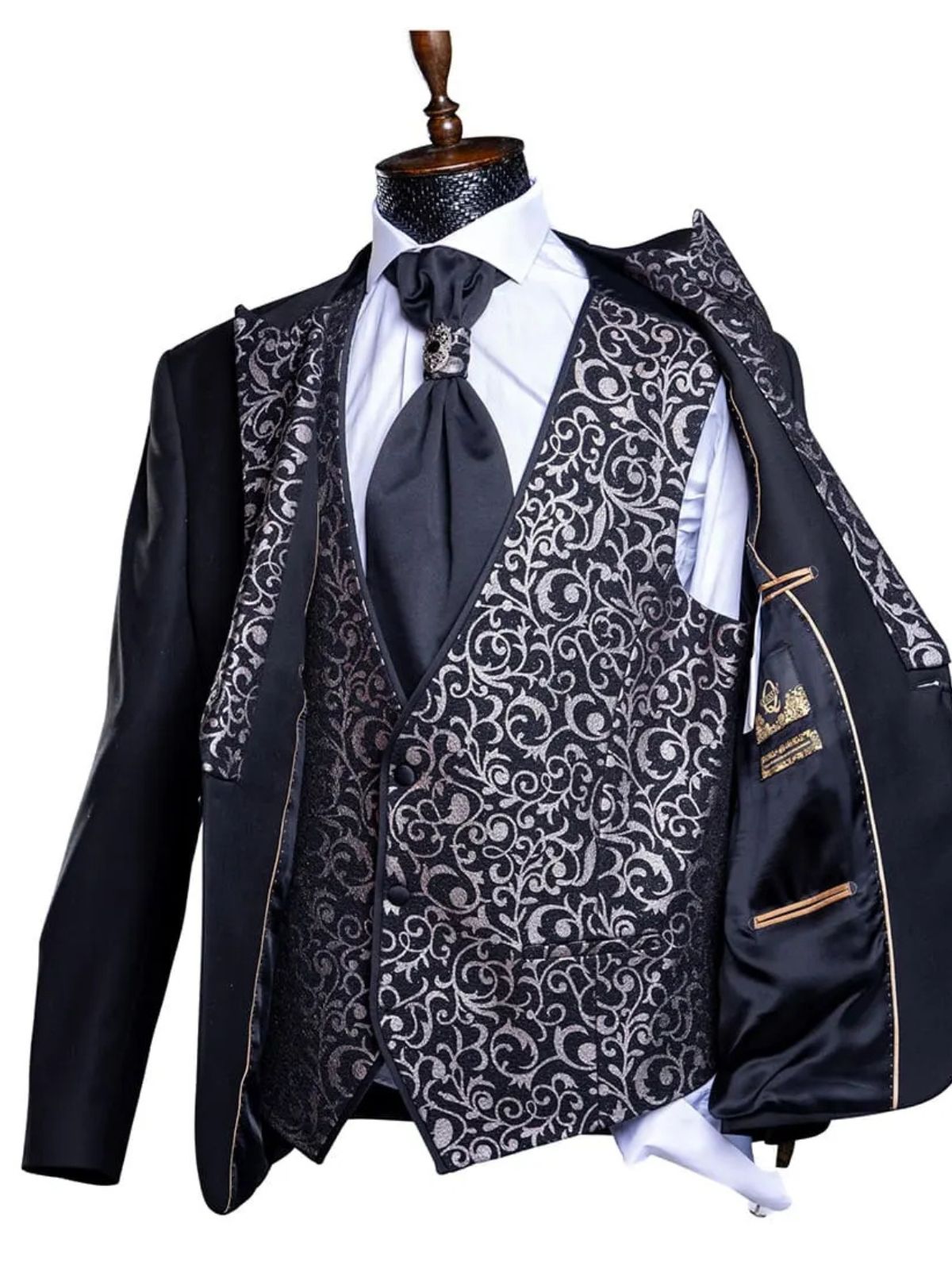 Quesste Men’s 4pcs Slim Fit Suit Set with Floral vest