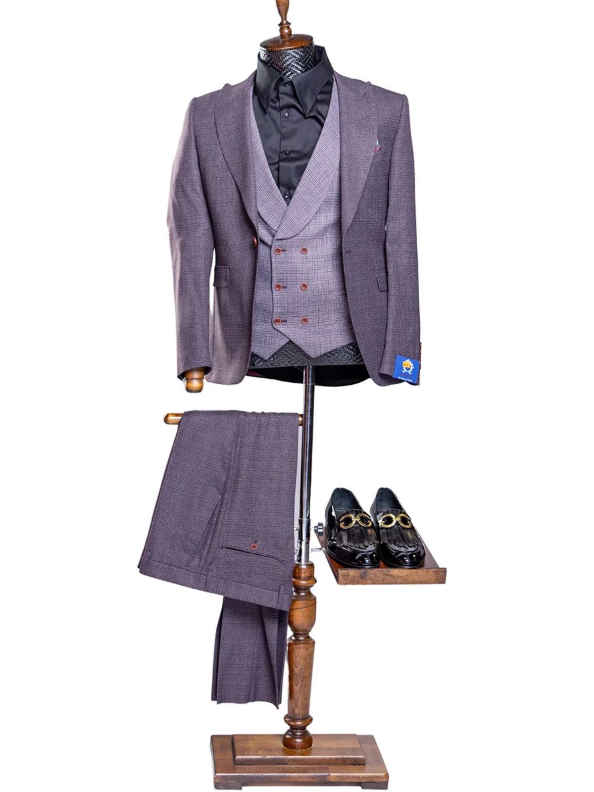 Quesste Purple Textured 3pcs Slim Fit Suit Set