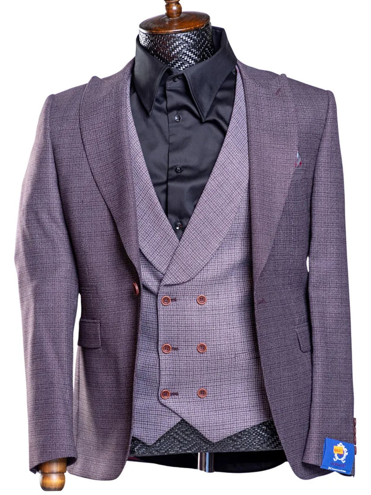 Quesste Purple Textured 3pcs Slim Fit Suit Set
