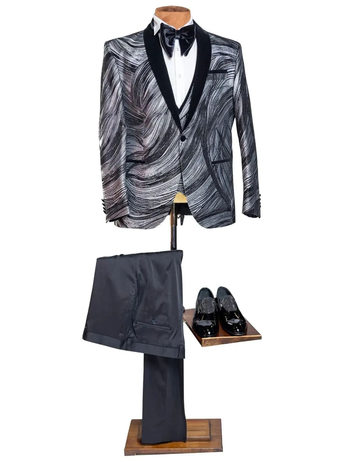 Rabin Brushed Pattern Black and White 3pc Suit Set