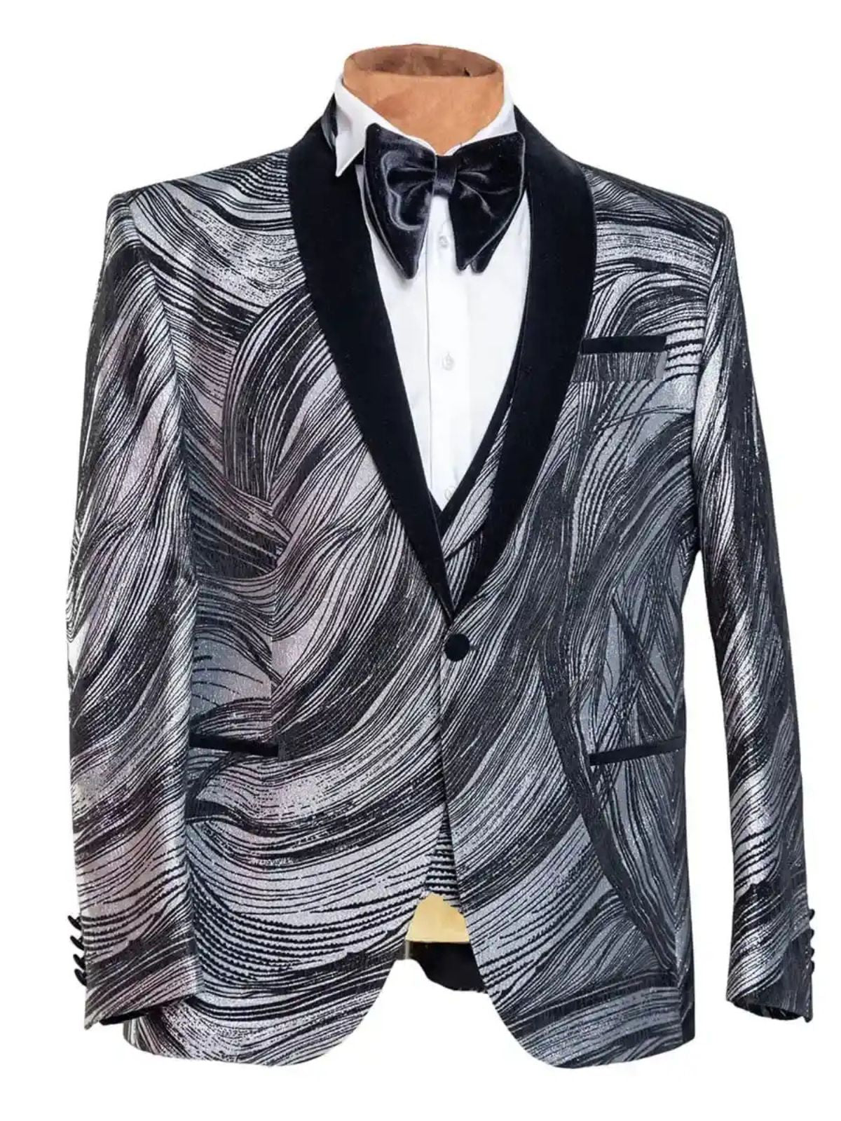 Rabin Brushed Pattern Black and White 3pc Suit Set