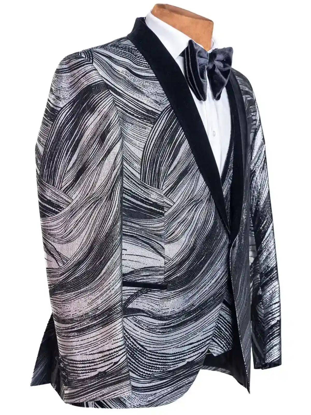 Rabin Brushed Pattern Black and White 3pc Suit Set