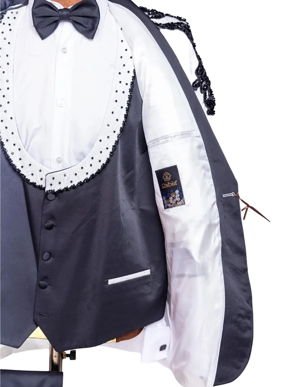 Rabin Men’s 3pc Ivory White Beads Embellished Wedding Suit Set