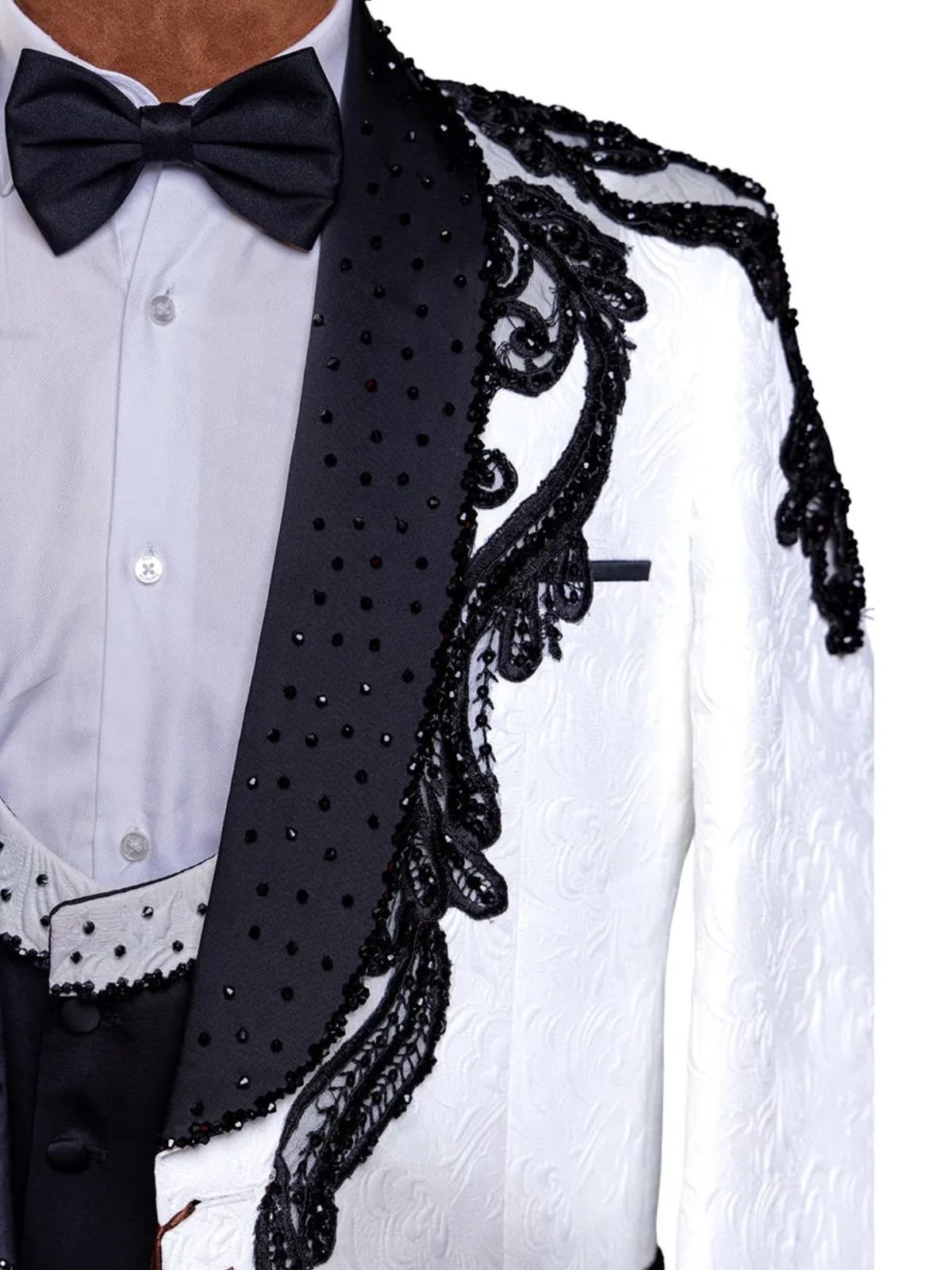 Rabin Men’s 3pc Ivory White Beads Embellished Wedding Suit Set