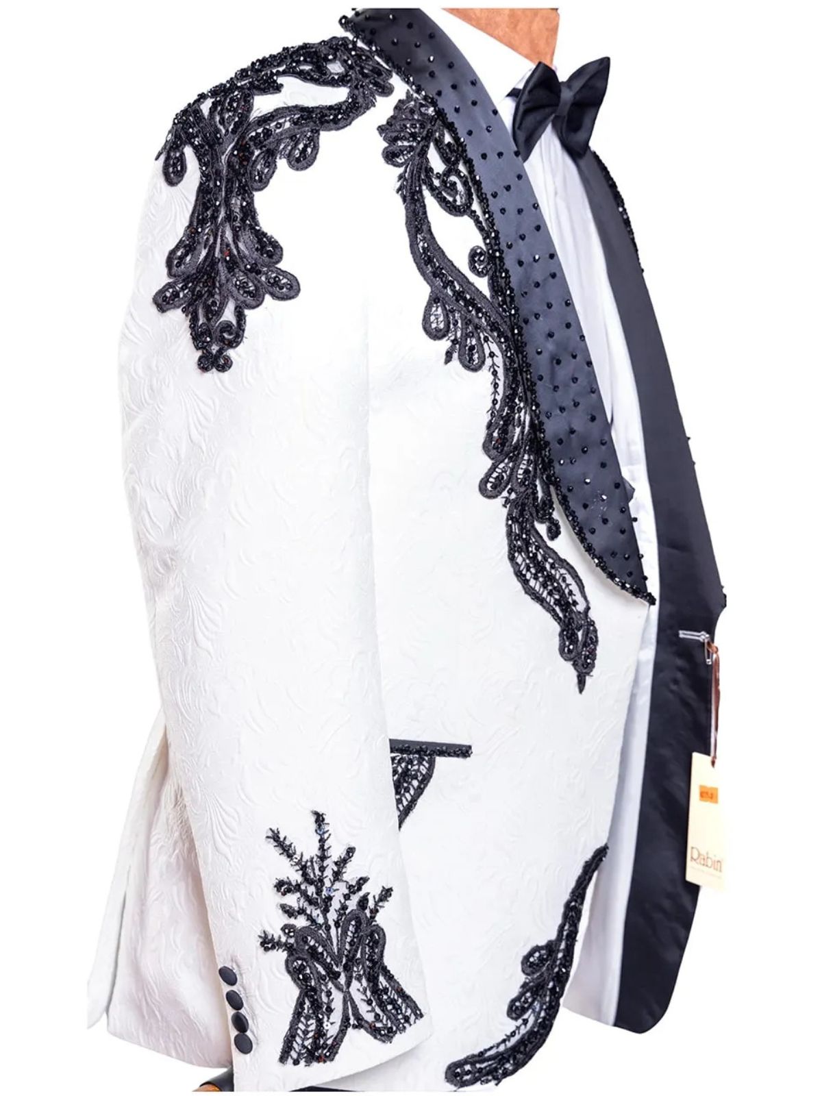 Rabin Men’s 3pc Ivory White Beads Embellished Wedding Suit Set