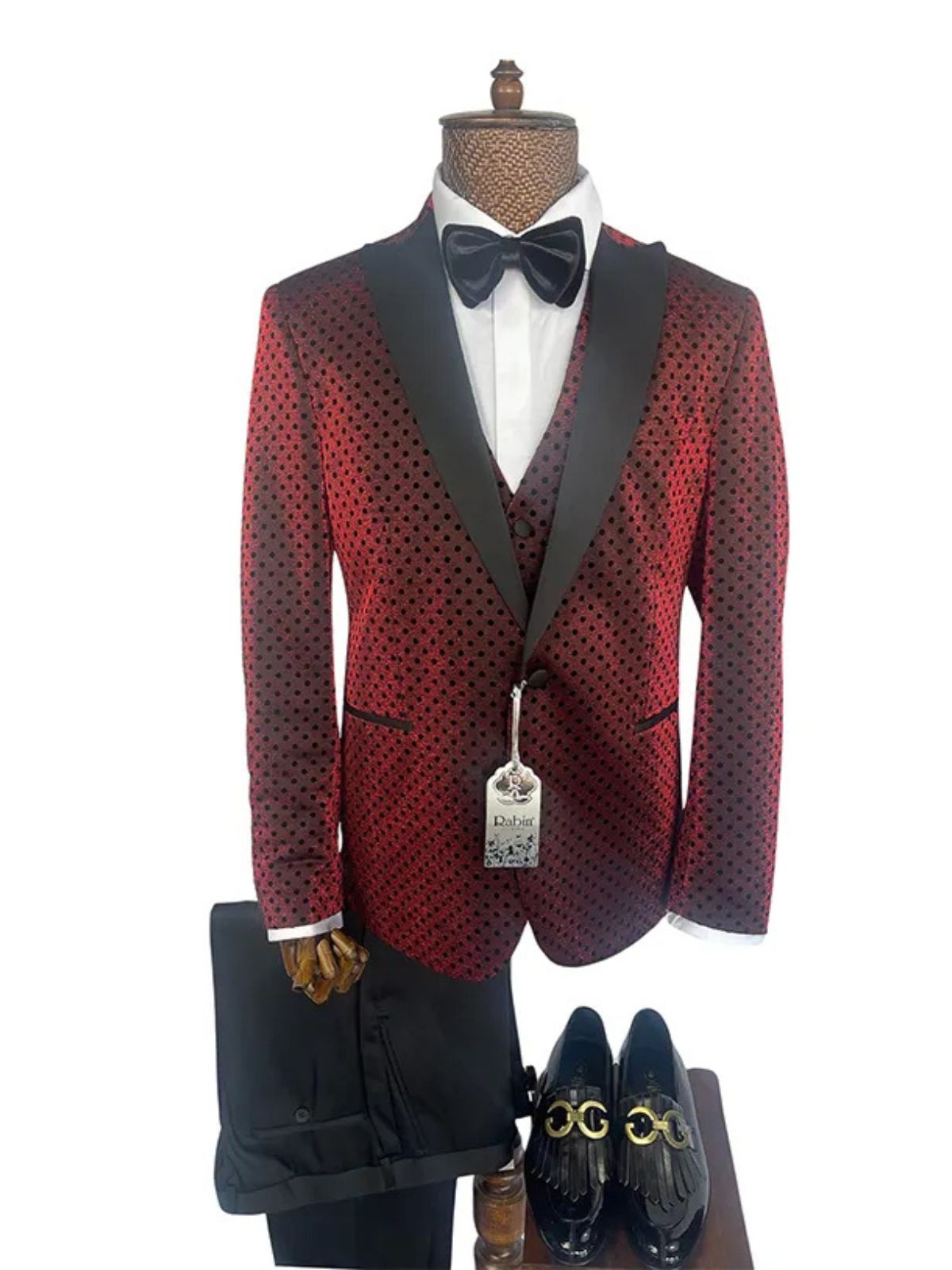 Rabin Men’s 3pc Polka Dot Slim Fit Suit Set