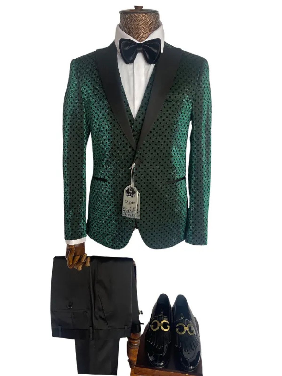 Rabin Men’s 3pc Polka Dot Slim Fit Suit Set