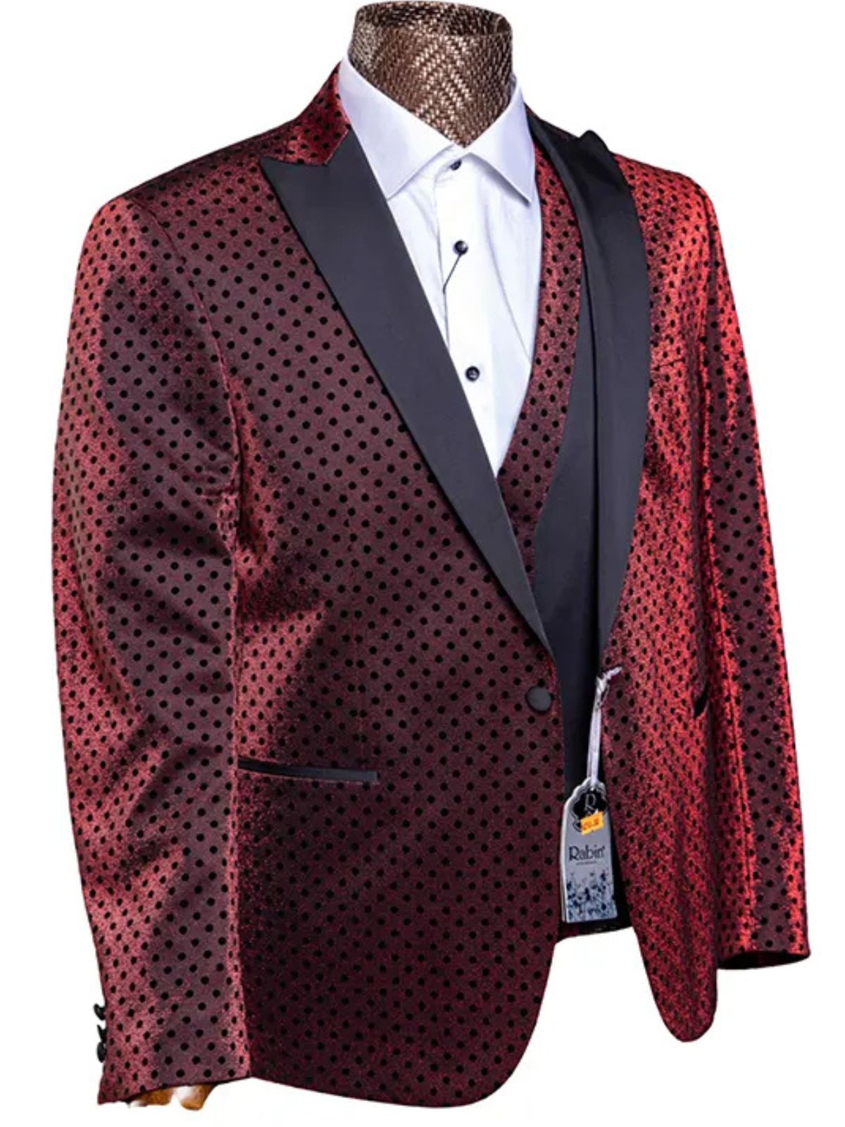 Rabin Men’s 3pc Polka Dot Slim Fit Suit Set