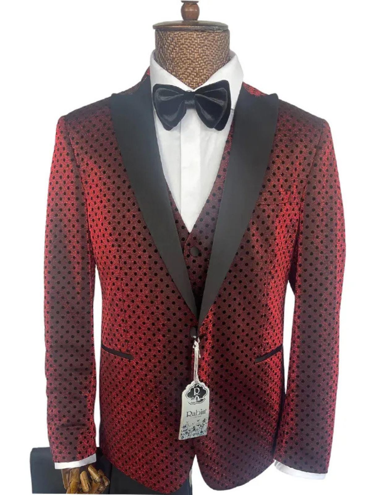 Rabin Men’s 3pc Polka Dot Slim Fit Suit Set