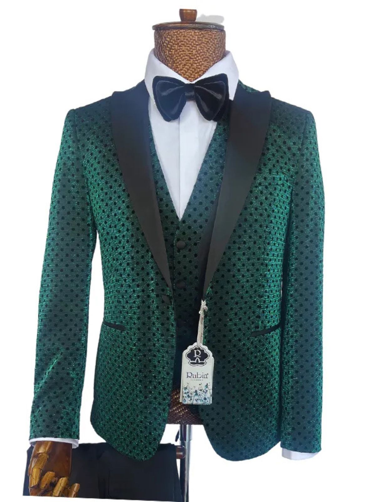 Rabin Men’s 3pc Polka Dot Slim Fit Suit Set