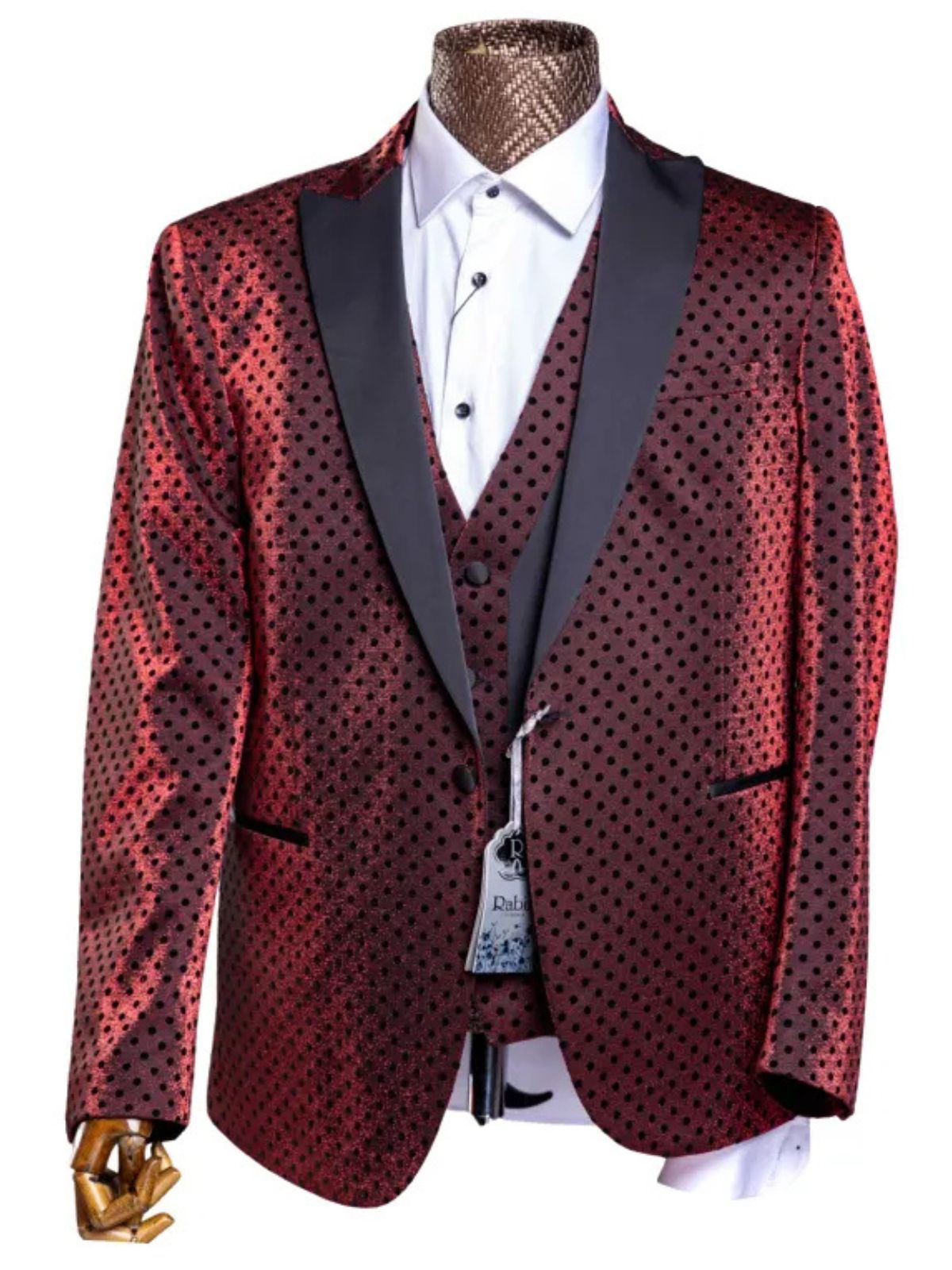 Rabin Men’s 3pc Polka Dot Slim Fit Suit Set