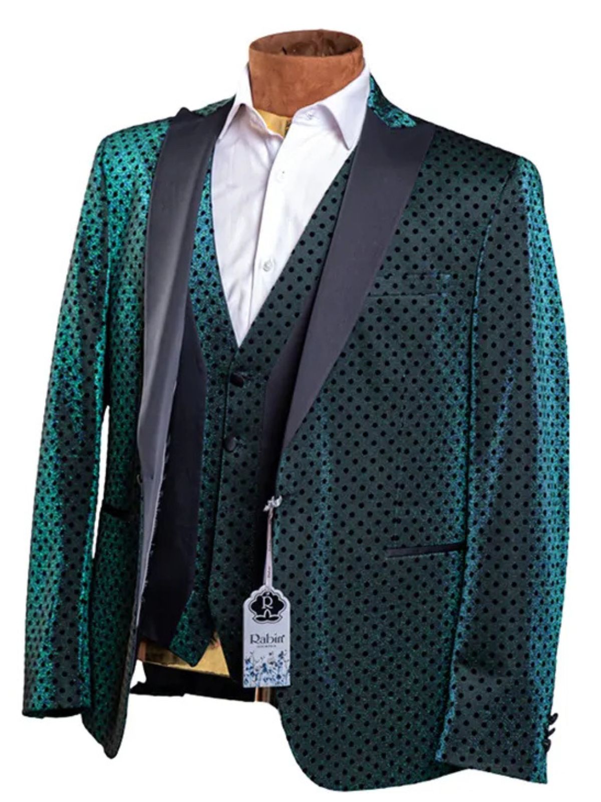 Rabin Men’s 3pc Polka Dot Slim Fit Suit Set