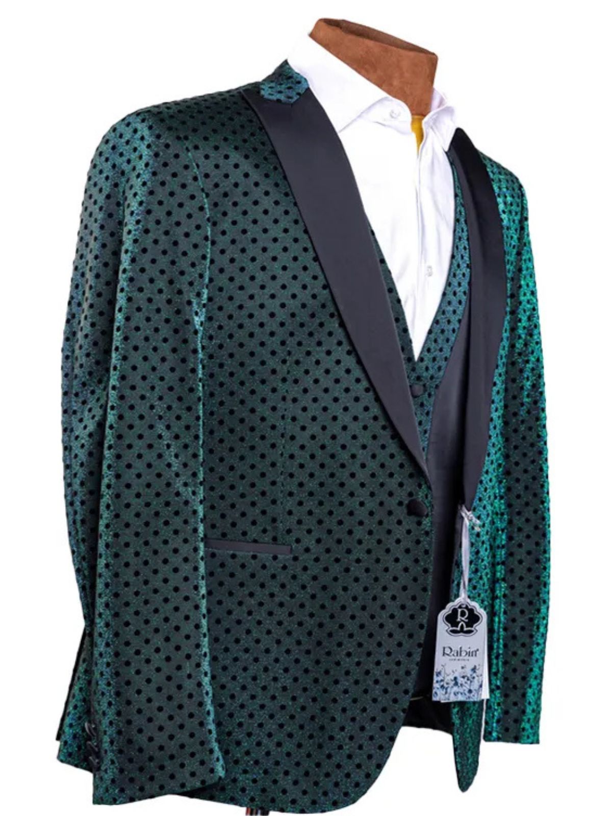 Rabin Men’s 3pc Polka Dot Slim Fit Suit Set