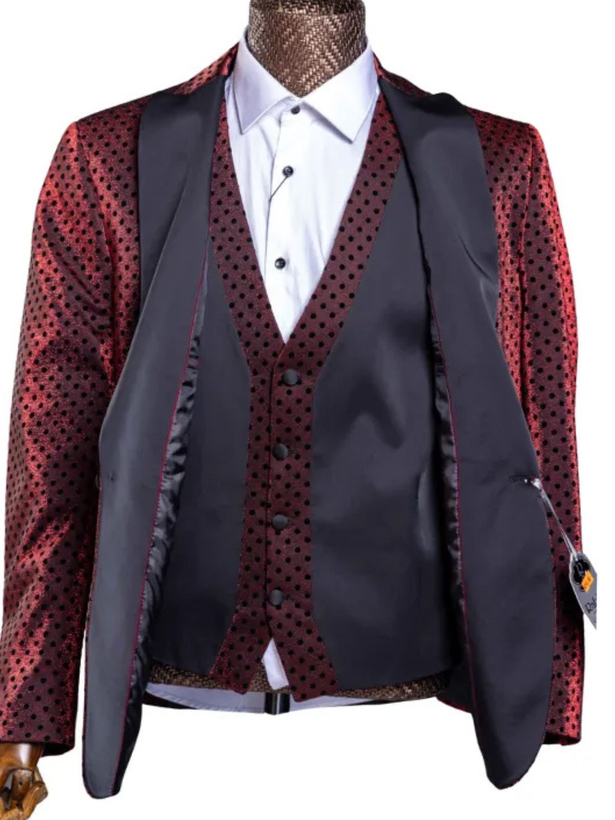 Rabin Men’s 3pc Polka Dot Slim Fit Suit Set