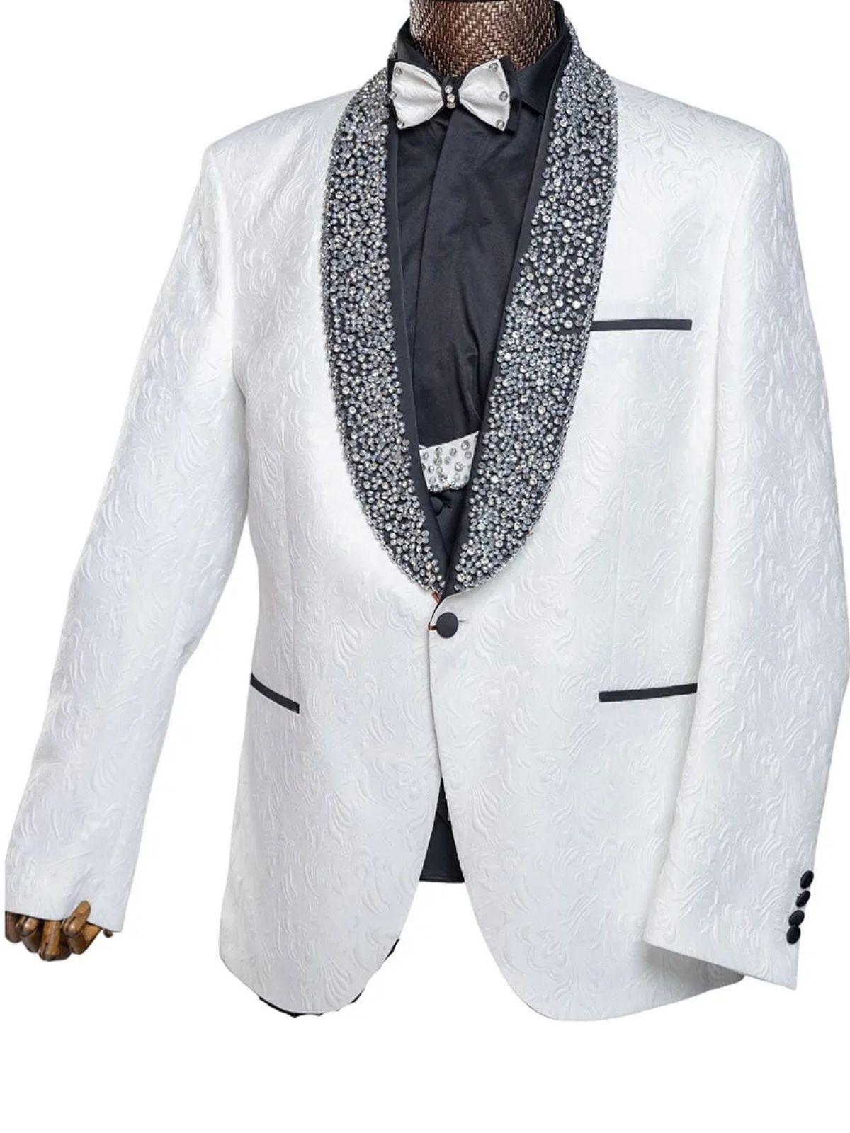 Rabin Men’s 3pc Slim Fit Stylish Beaded Collar Wedding Suit