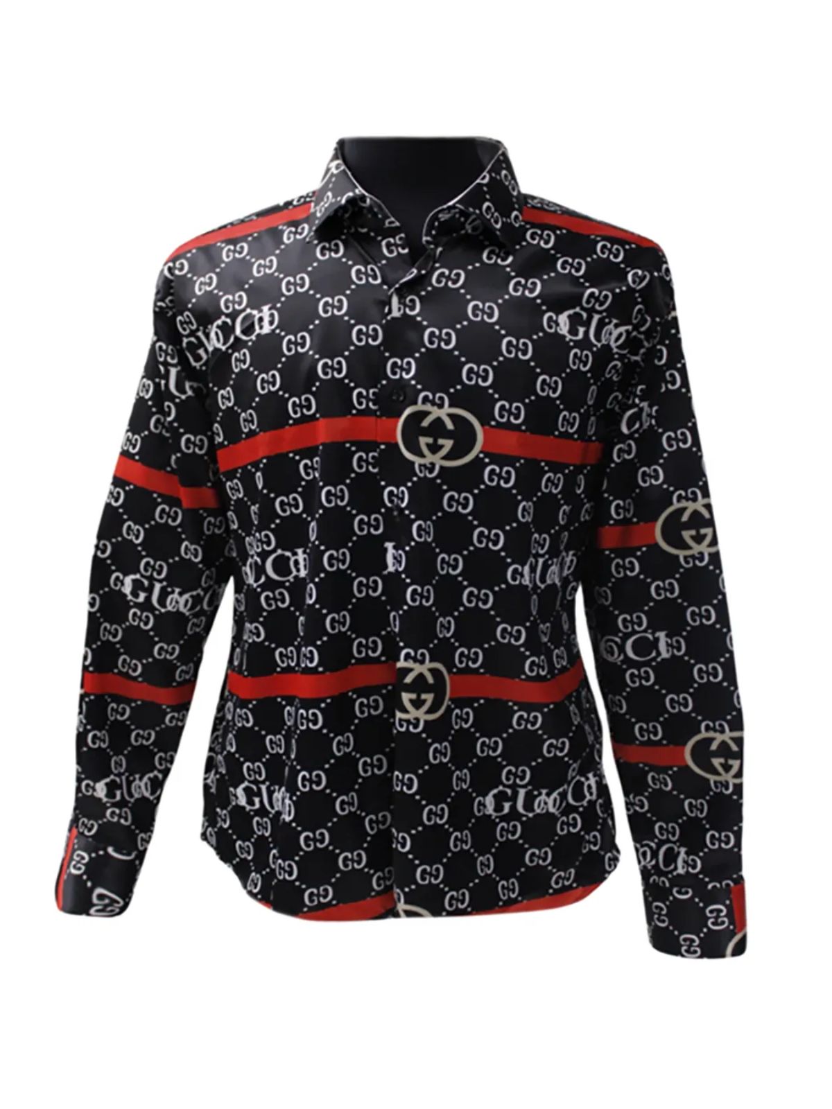 Red And Black Chain Patterned Silk Shirt