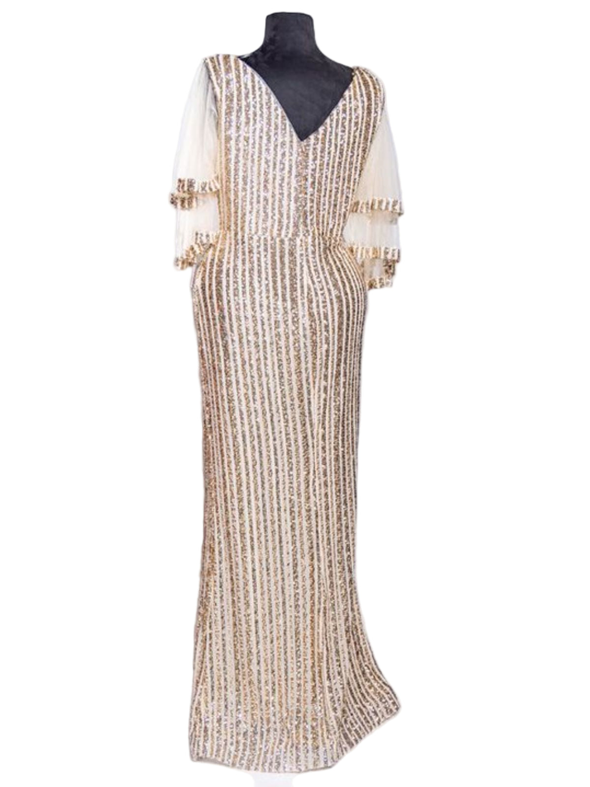Sequenced Sequin Party Dress with Layered Sleeves