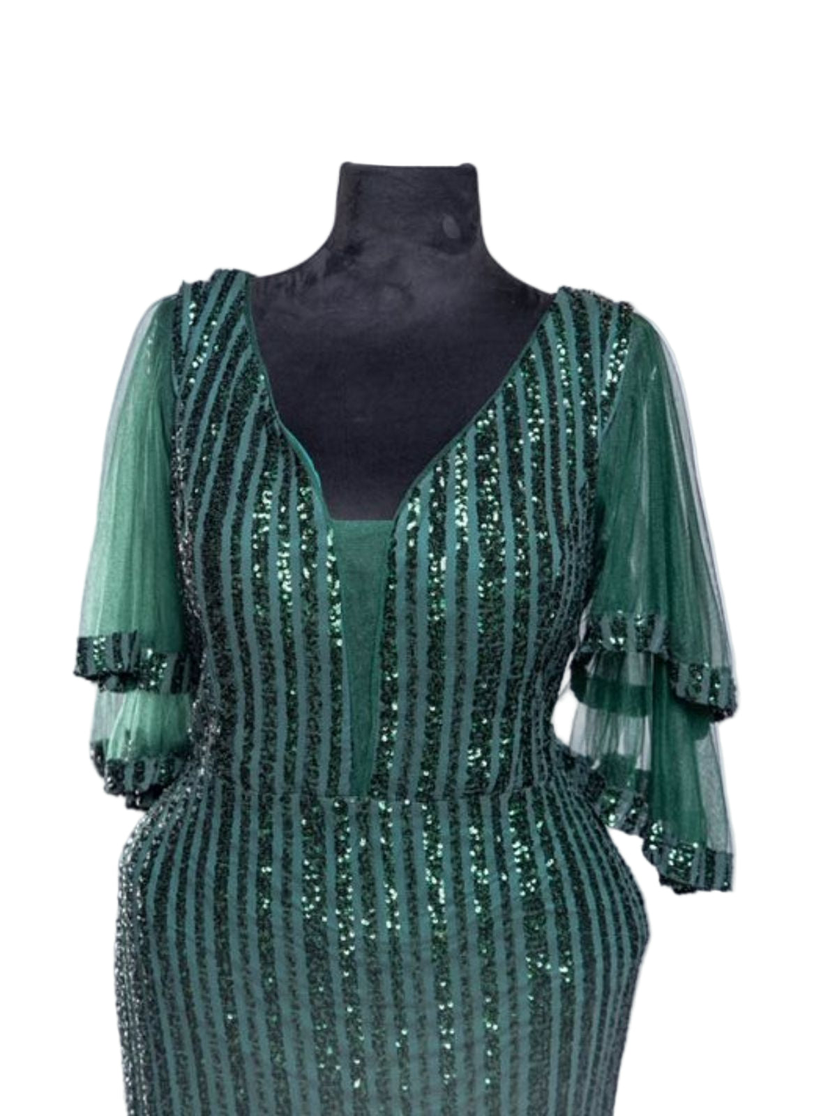 Sequenced Sequin Party Dress with Layered Sleeves