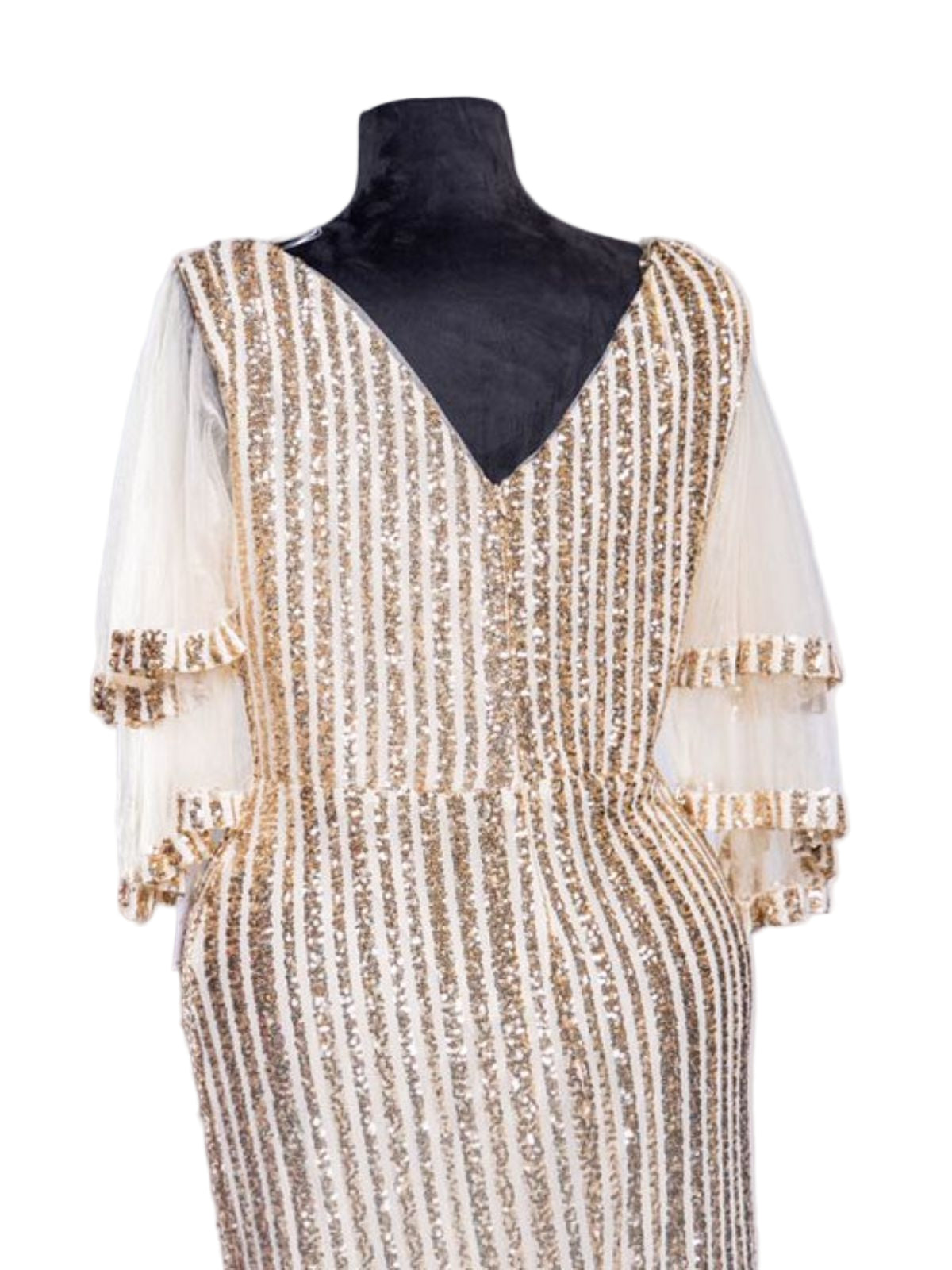 Sequenced Sequin Party Dress with Layered Sleeves