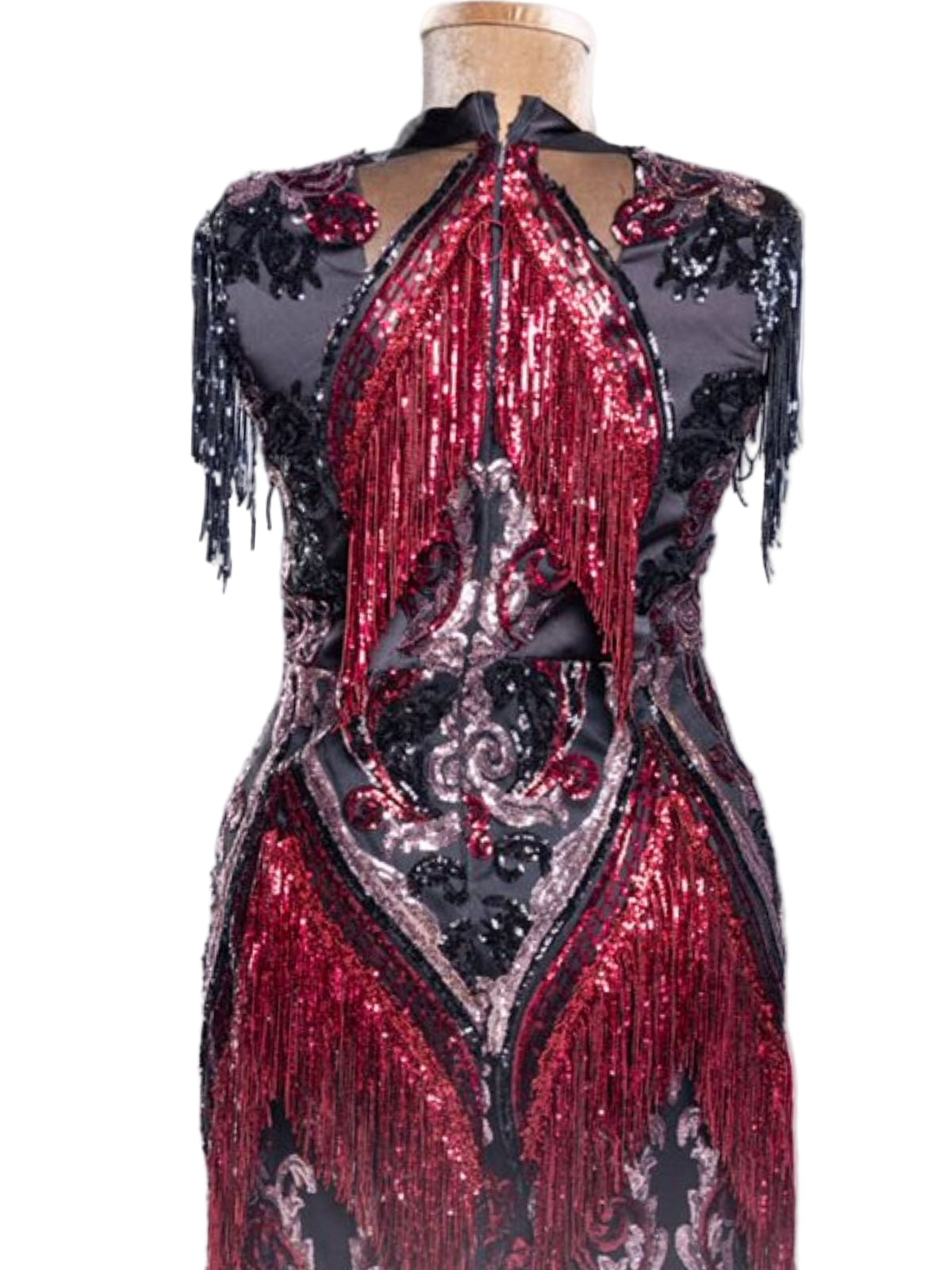Sequin Fitted Sleeveless Party Anniversary Dress with Drapes