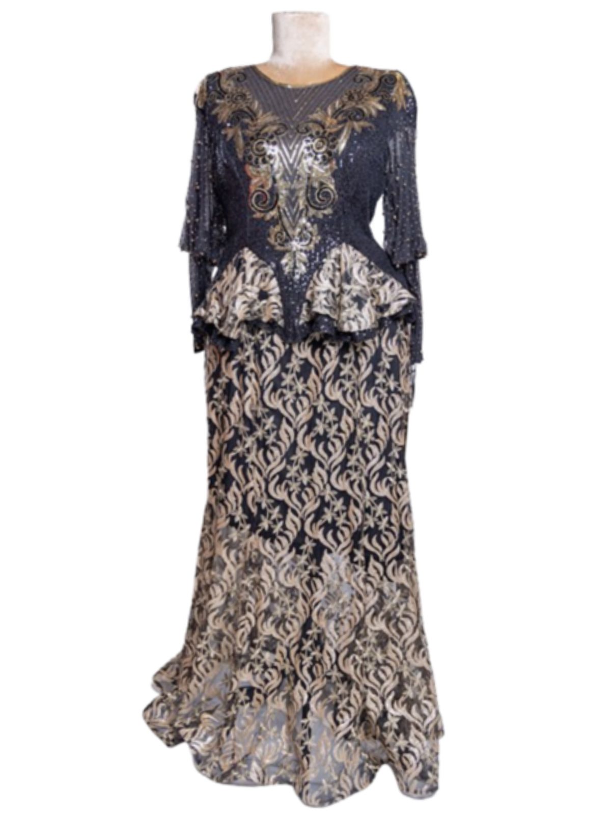 Sequin Floor Length Party Anniversary Dress with Peplum