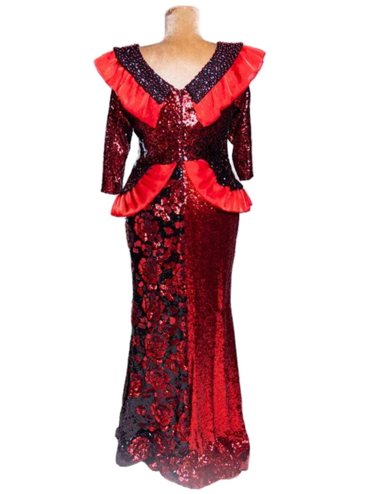 Sequin Floor Length Peplum Long Sleeve Dress